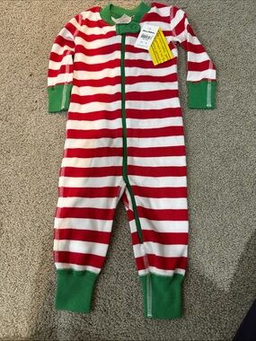 Hanna Andersson Red & White Striped One-Piece with Green Trim